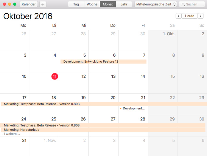 Kalender Outlookunterstützung